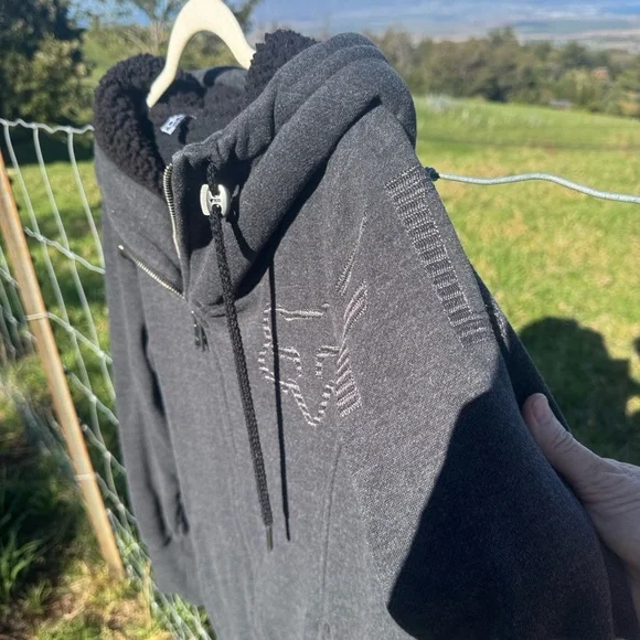 FOX Racing Y2k 90s Motocross Grunge Sherpa lined Zip up Hooded Sweatshirt Gray - Picture 4 of 6